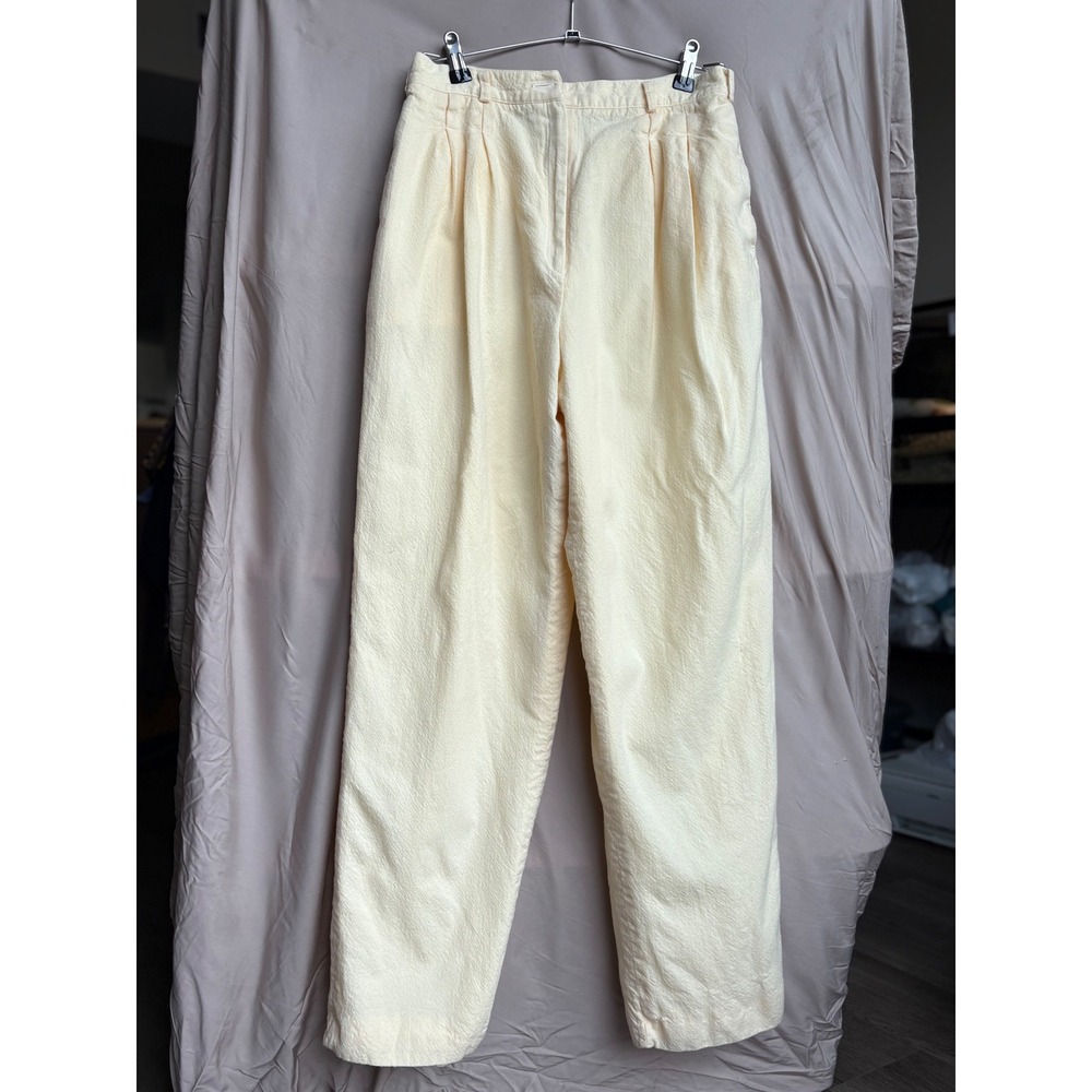 Harve Benard Vintage 100% Wool Pleated Trousers Cream Yellow High Waist Size 14